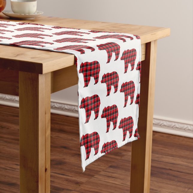 Bear Shaped Plaid Red Black Buffalo Table Runner Kurzer Tischläufer (Beispiel)