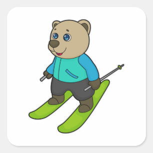 Bear Skier Ski Quadratischer Aufkleber