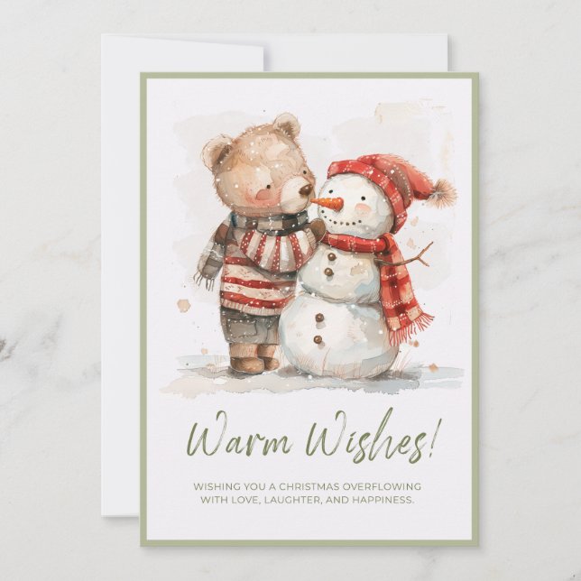 Bear & Snowman Winterlandschaft Dankeskarte (Vorderseite)