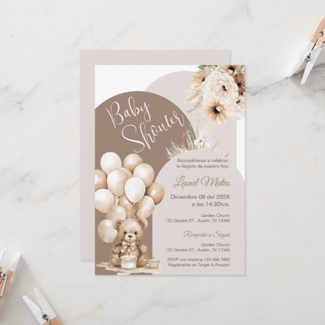 Bear Spanish Baby Shower Boy Einladung (Vorderseite/Rückseite Beispiel)