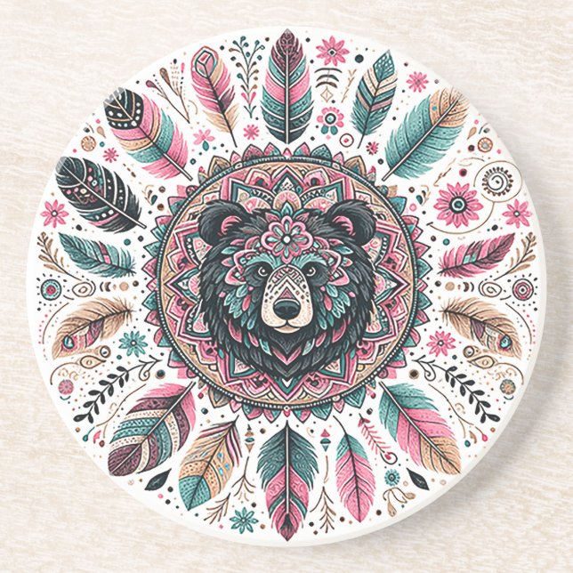 Bear Spirit Feather Sandstone Untersetzer (Vorne)