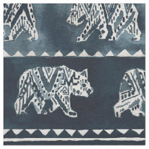 BEAR SPIRIT Indigo Boho Tribal Muster Fabric