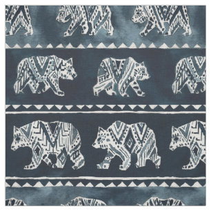 BEAR SPIRIT Indigo Boho Tribal Muster Fabric Stoff