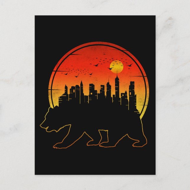 Bear Sunset City Postkarte (Vorderseite)