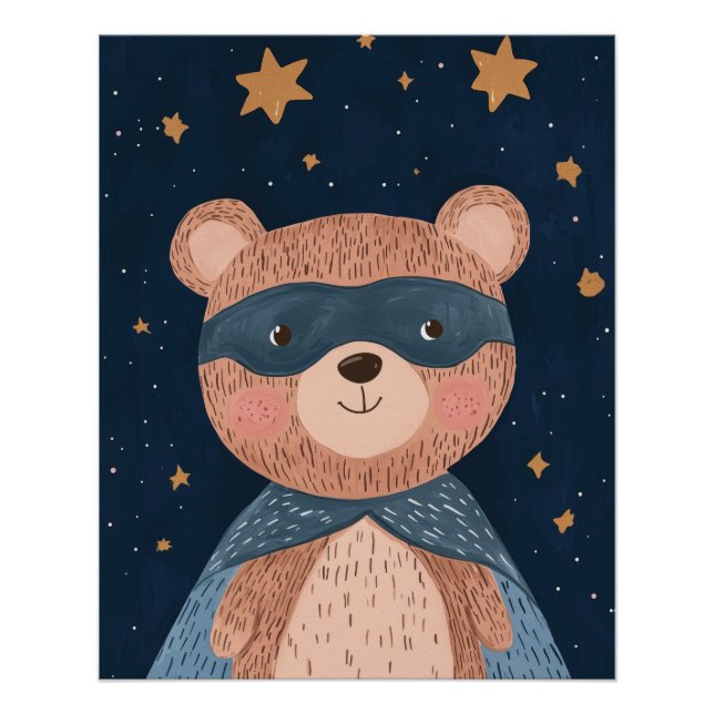 Bear Superhero Print, Kids Kinderzimmer Wall Art Poster (Vorderseite)