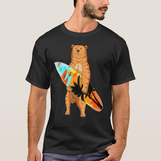 Bear Surfer Surfboard Beach Summer Waves Surf Surf T-Shirt (Vorderseite)
