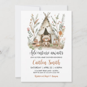 Bear Teepee Baby Shower Adventure erwartet Einladu Einladung