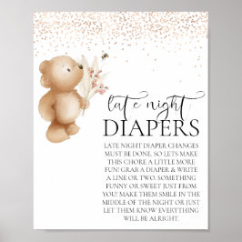 Bear & The Bee Baby Dusche Spate Night Diaper Poster