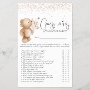 Bear & The Bee 'Guess Who' Baby Shower Game Flyer