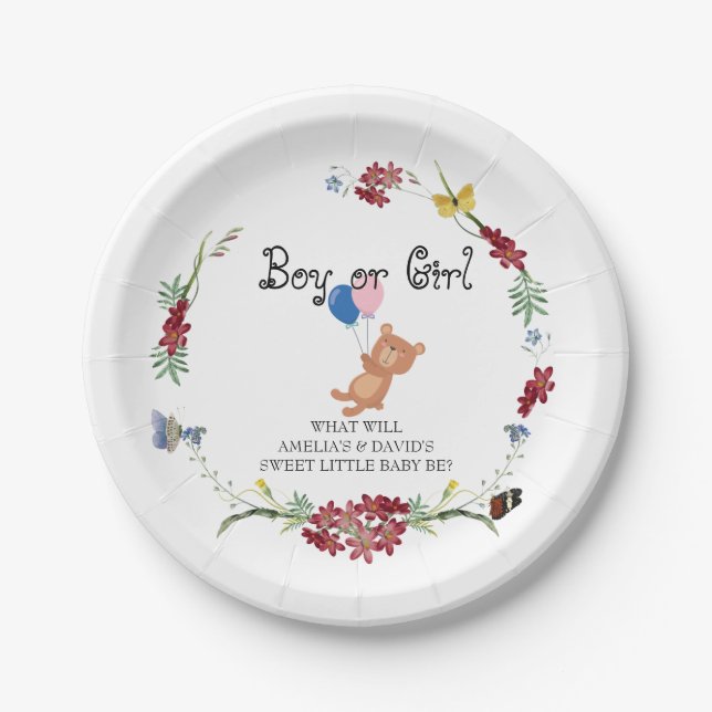 Bear Theme Gender Reveal Party Paper Plate Pappteller (Vorderseite)