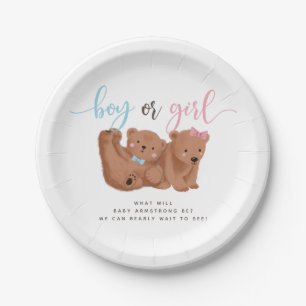 Bear Theme Gender Reveal Party Paper Plate Pappteller