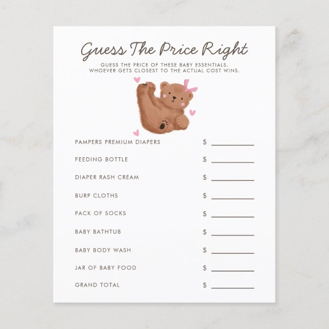 Bear Theme Girl Babydusche schätzen den Preis rich (Vorderseite)