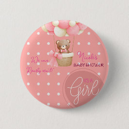 Bear Theme Pink Peach Heißluftballon Babydusche Button