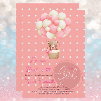 Bear Theme Pink Peach Heißluftballon Babydusche Einladung