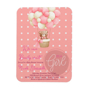 Bear Theme Pink Peach Heißluftballon Babydusche Magnet
