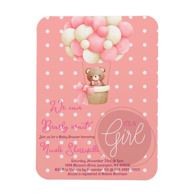 Bear Theme Pink Peach Heißluftballon Babydusche Magnet (Vertikal)