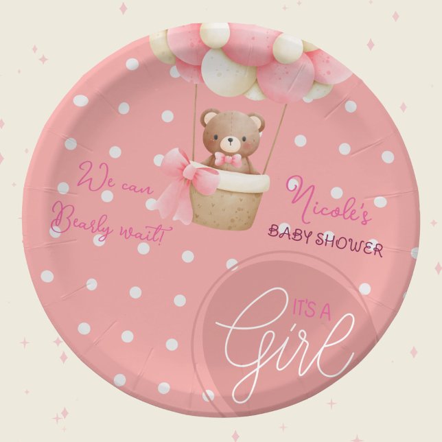 Bear Theme Pink Peach Heißluftballon Babydusche Pappteller (Bear Theme Pink Peach Hot Air Balloon Baby Shower Theme)