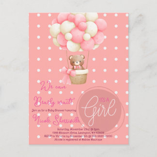 Bear Theme Pink Peach Heißluftballon Babydusche Postkarte