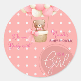 Bear Theme Pink Peach Heißluftballon Babydusche Runder Aufkleber