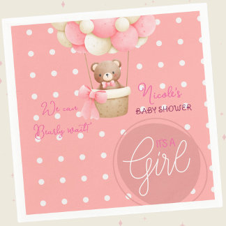 Bear Theme Pink Peach Heißluftballon Babydusche Serviette