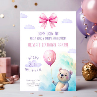 Bear-Themed-Kindergeburtstag-Party Einladung