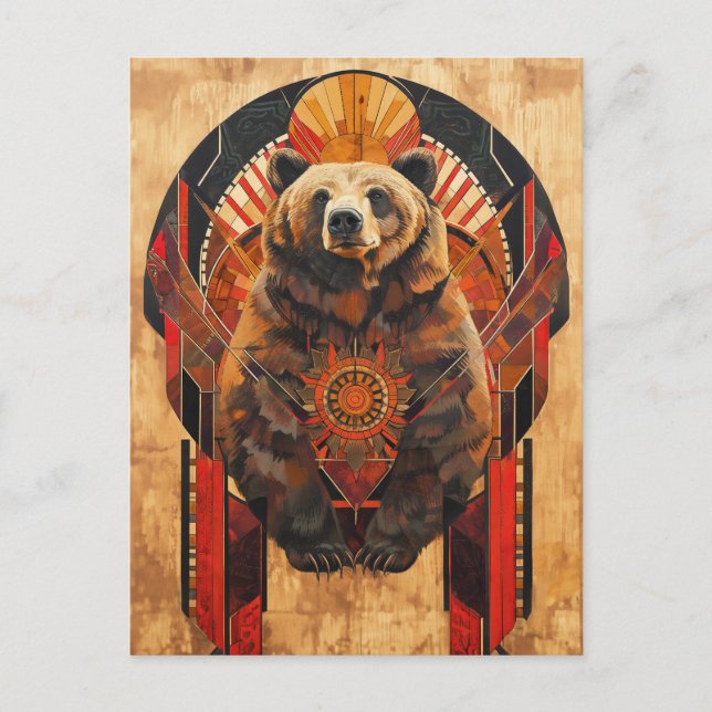 Bear Totem – Strength in Deco Style Postkarte (Vorderseite)