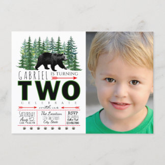Bear Trees Boy 2. Geburtstags-Party Einladung