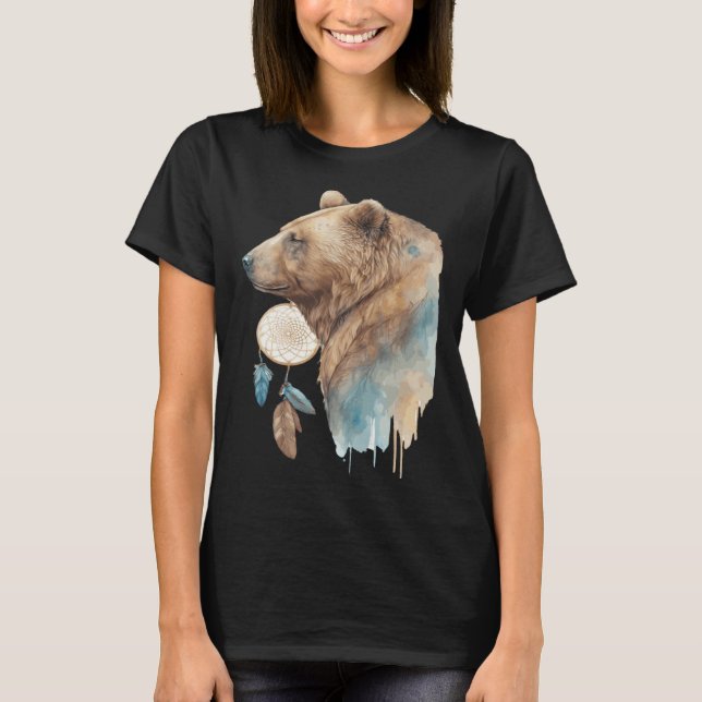 Bear Tribal Watercolor Bear Dream Catcher T-Shirt (Vorderseite)