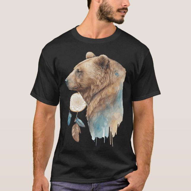Bear Tribal Watercolor Bear Dream Catcher T-Shirt (Vorderseite)