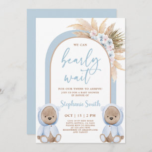 Bear Twin Boys Baby Shower Einladung