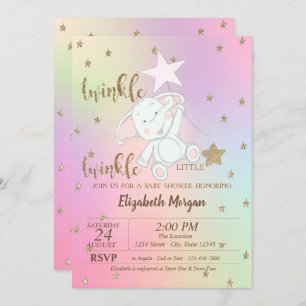 Bear, Twinkle Little Star Holographic Baby Showroo Einladung