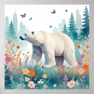 Bear Vintag Animal NatourForest Blume Malerei Poster