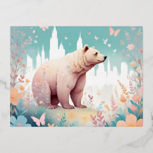 Bear Vintag Animal Nature Blume Art Folien Feiertagspostkarte