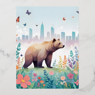 Bear Vintag Animal Nature Forest City Malerei Folien Feiertagspostkarte