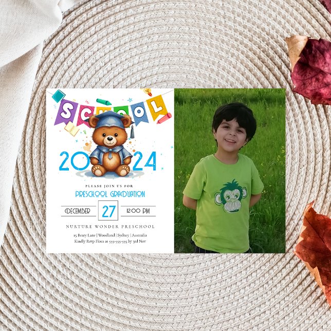 Bear Vorschool Kindergarten Abschluss Einladung (Von Creator hochgeladen)