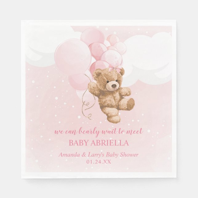 Bear Wait Pink Teddy Bear Napkins Serviette (Vorderseite)