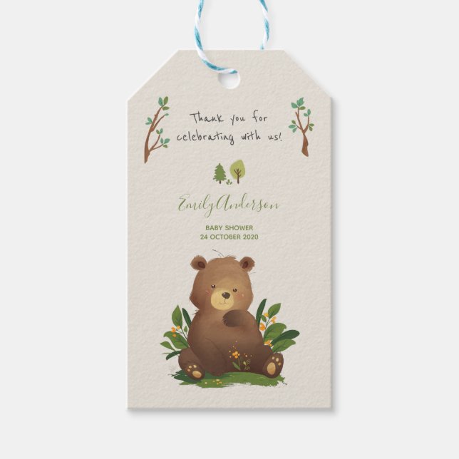 Bear ・ Waldwald Tier Rustikale Illustration Geschenkanhänger (Vorderseite)