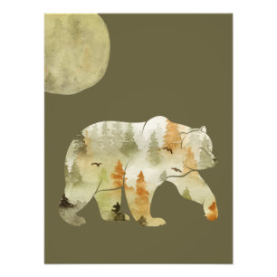Bear Walking in Woods Moon Painted Forest Wildlife Fotodruck