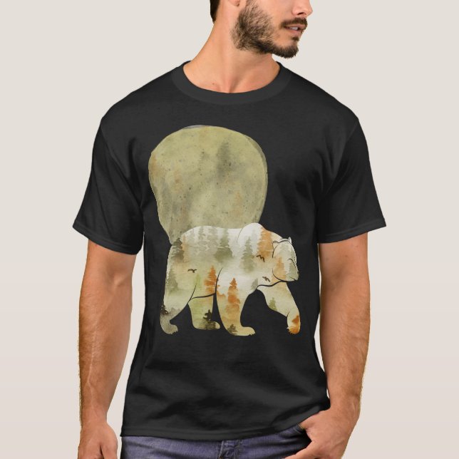 Bear Walking in Woods Moon Painted Forest Wildlife T-Shirt (Vorderseite)