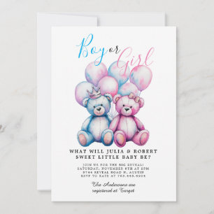Bear Watercolor Gender Reveal Party Boy oder Girl Einladung