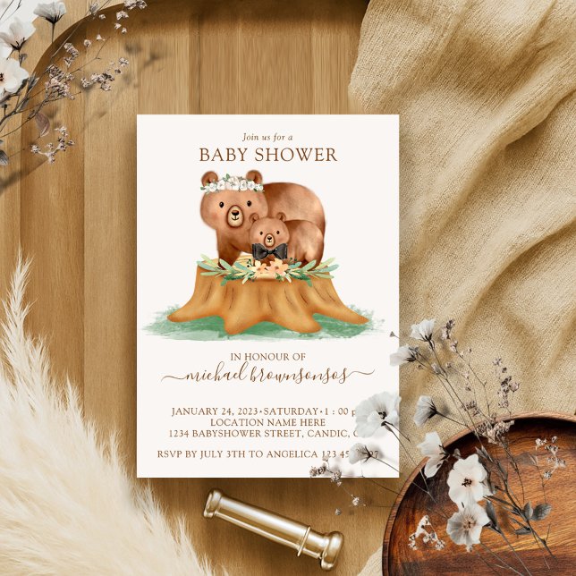 Bear Watercolor Mommy Baby Shower Boy Einladung (Von Creator hochgeladen)
