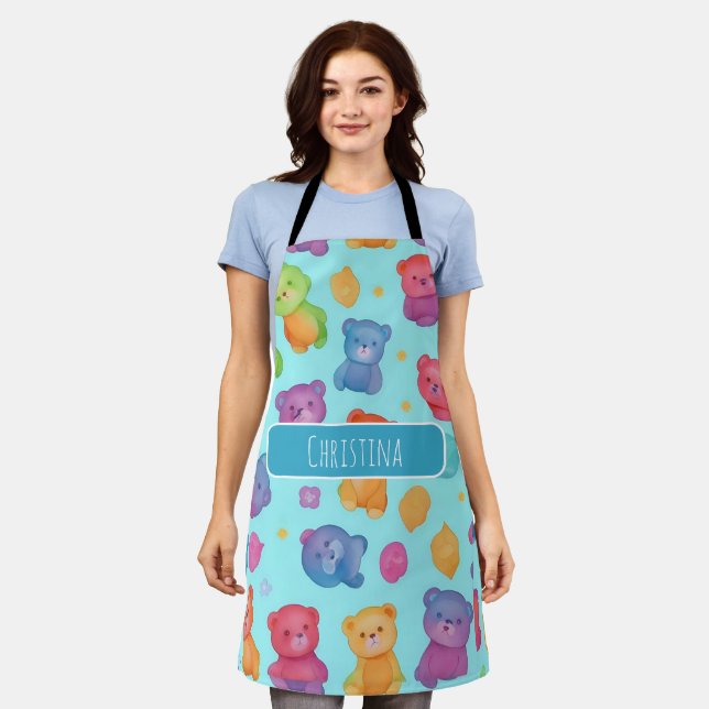 Bear Watercolor Personalisiertes Muster Schürze (Getragen)