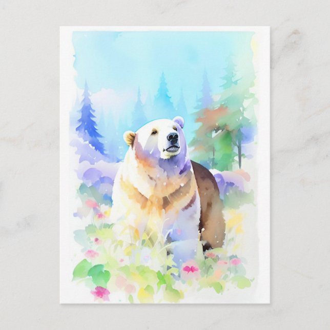 Bear Watercolor Portrait 5 Postkarte (Vorderseite)
