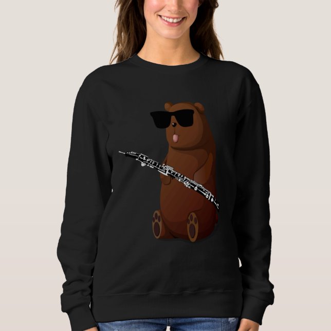 Bear Wearing Sunglasses Playing Oboe Sweatshirt (Vorderseite)