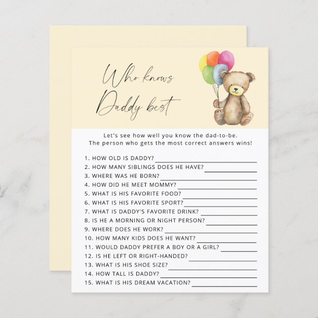 Bear - Wer kennt Papa am besten Spiel (Vorne/Hinten)