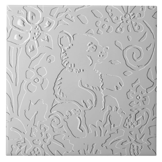 Bear White Gray Black Embossed Woodland Animal Fliese (Vorderseite)