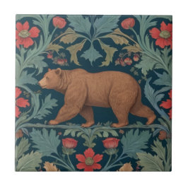 Bear William Morris Stil Links Facing Red Floral Fliese