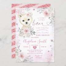 Bear Winter Pastel Pink Snowflake Babydusche