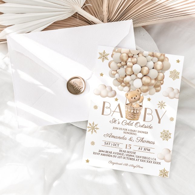 Bear Winter Snowflakes & Balloons Babydusche Einladung (Von Creator hochgeladen)
