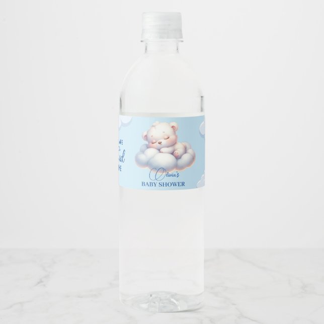 Bear Wir sind auf Cloud 9 Baby Dusche Wasserflaschenetikett (Vorderseite)
